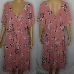 Torrid Dusty Coral Floral Chiffon Wrap Dress 3XL